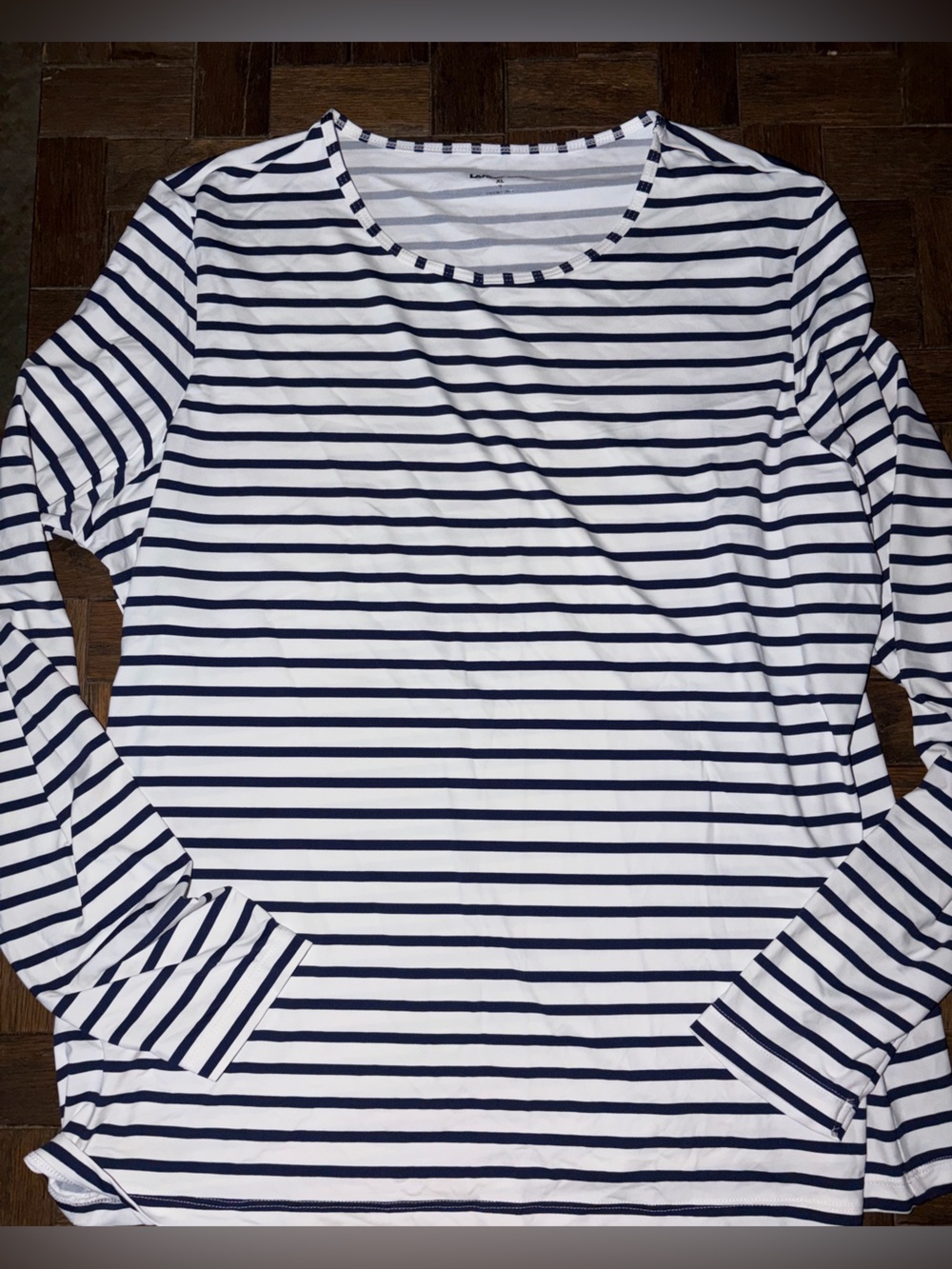 Lands end stripe top swim Shirt rash guard xl navy white crew neck